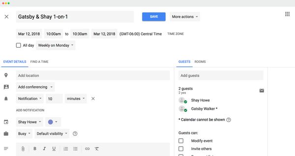 Google Calendar invite created by Lead Honestly