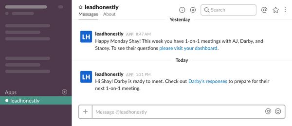 Lead Honestly for Slack manager messages