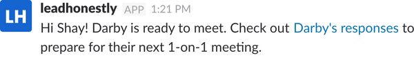 Lead Honestly for Slack manager meeting notification message